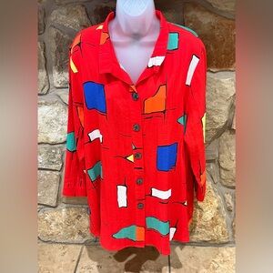 Ali Miles Top Artsy XL Boho Art To Wear Abstract Rayon Blend Lagenlook Tunic